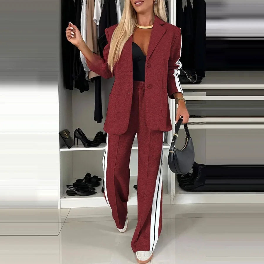 CITSLX 2-piece Loose Suit Blouse Coat Sides Vertical Stripes Long Pant Casual Luxury Office Lady New All-match Elegant Women's Sets