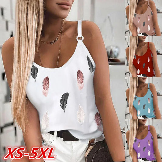 CITSLX 2024 Summer Women Wear New Pattern Fashion T-Shirt Summer Casual Feather Print Sleeveless Tank Tops Camisole Coat