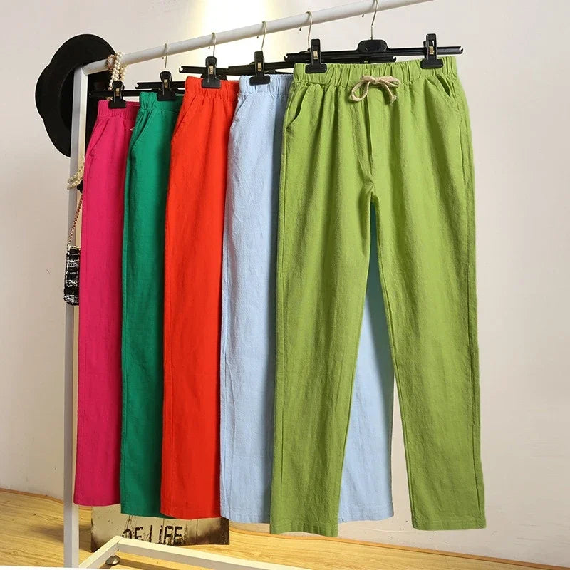 CITSLX 2024 Cotton Linen Women Pants Spring Summer Green Harem Pants Solid Elastic Waist Harem Trousers Soft High Quality Women's Pants