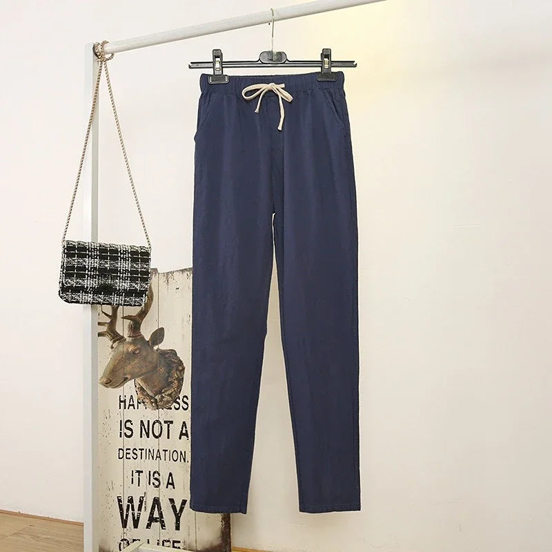 CITSLX 2024 Cotton Linen Women Pants Spring Summer Green Harem Pants Solid Elastic Waist Harem Trousers Soft High Quality Women's Pants