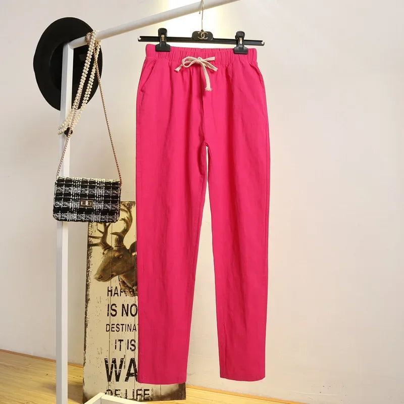 CITSLX 2024 Cotton Linen Women Pants Spring Summer Green Harem Pants Solid Elastic Waist Harem Trousers Soft High Quality Women's Pants