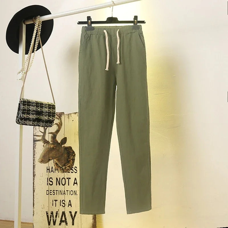 CITSLX 2024 Cotton Linen Women Pants Spring Summer Green Harem Pants Solid Elastic Waist Harem Trousers Soft High Quality Women's Pants