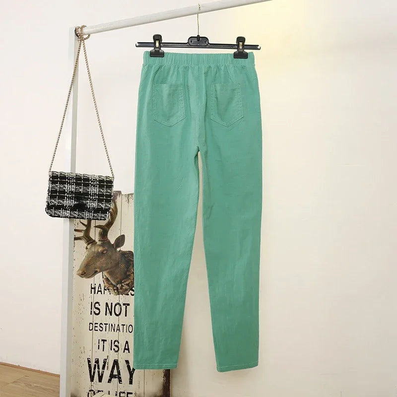 CITSLX 2024 Cotton Linen Women Pants Spring Summer Green Harem Pants Solid Elastic Waist Harem Trousers Soft High Quality Women's Pants