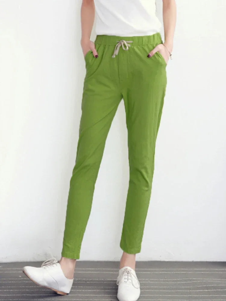 CITSLX 2024 Cotton Linen Women Pants Spring Summer Green Harem Pants Solid Elastic Waist Harem Trousers Soft High Quality Women's Pants