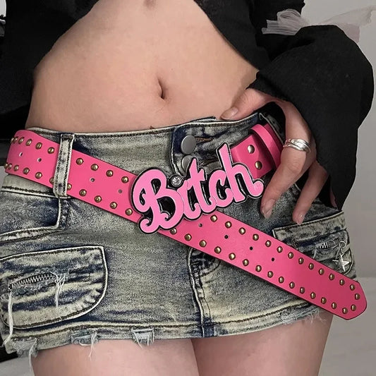 CITSLX 2024 New Fashion Women's Belt Spicy Girl Style European and American Street Letter Pink Belt Women's Subcultural Belt Versatile