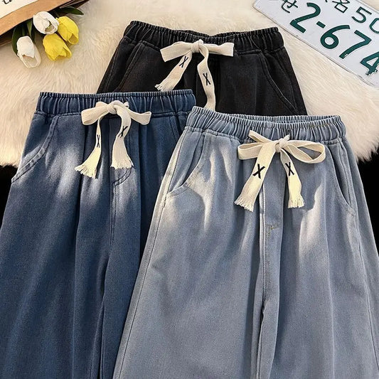 CITSLX 2024 New Spring And Winter Wide-leg Jeans Women Loose Straight Leg All Draped Trousers Students High-waisted Nine-point Pants