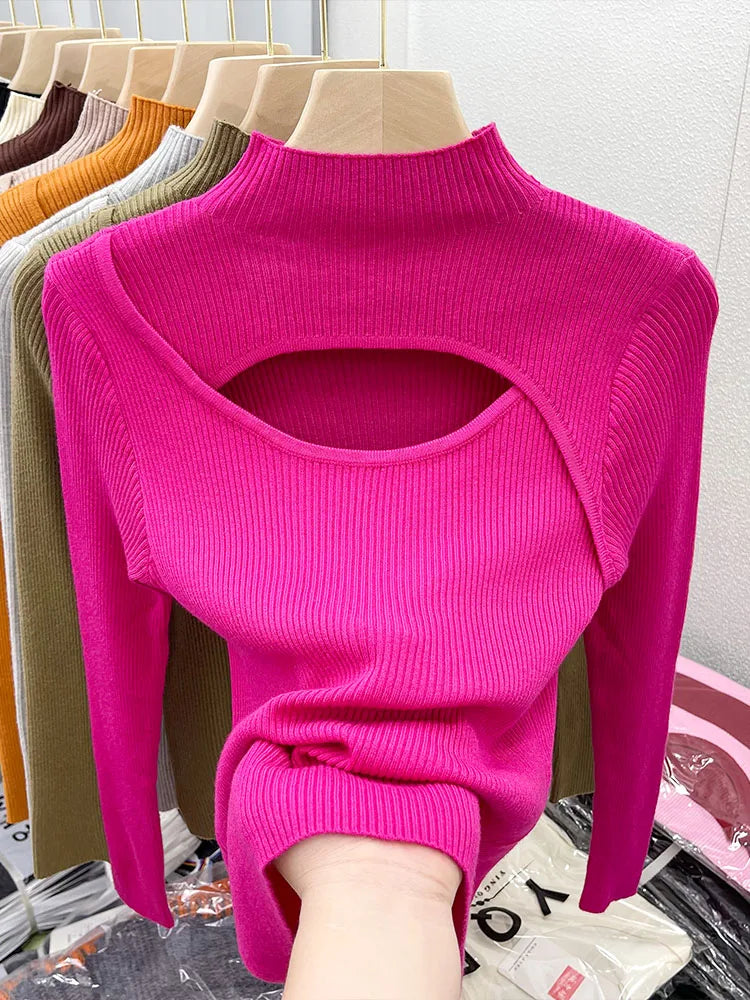 CITSLX 2024 Autumn Winter Sexy Hollow Out Women Sweaters Tops Slim Vintage Jumper Soft Warm Pull Female Casual Pullover Knitted Sweater