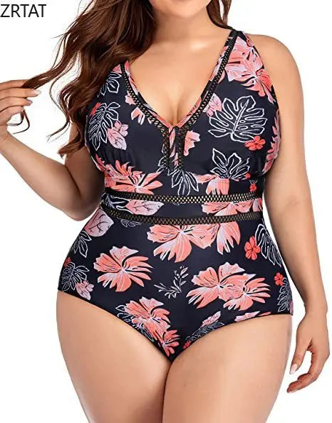 CITSLX 2024 New European and American Cross-border One-piece Swimsuit Women's Splicing Cutout Print Swimsuit V-Neck Plus Size Bikini