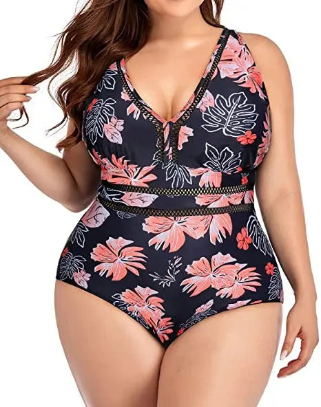 CITSLX 2024 New European and American Cross-border One-piece Swimsuit Women's Splicing Cutout Print Swimsuit V-Neck Plus Size Bikini