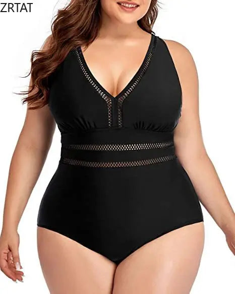 CITSLX 2024 New European and American Cross-border One-piece Swimsuit Women's Splicing Cutout Print Swimsuit V-Neck Plus Size Bikini