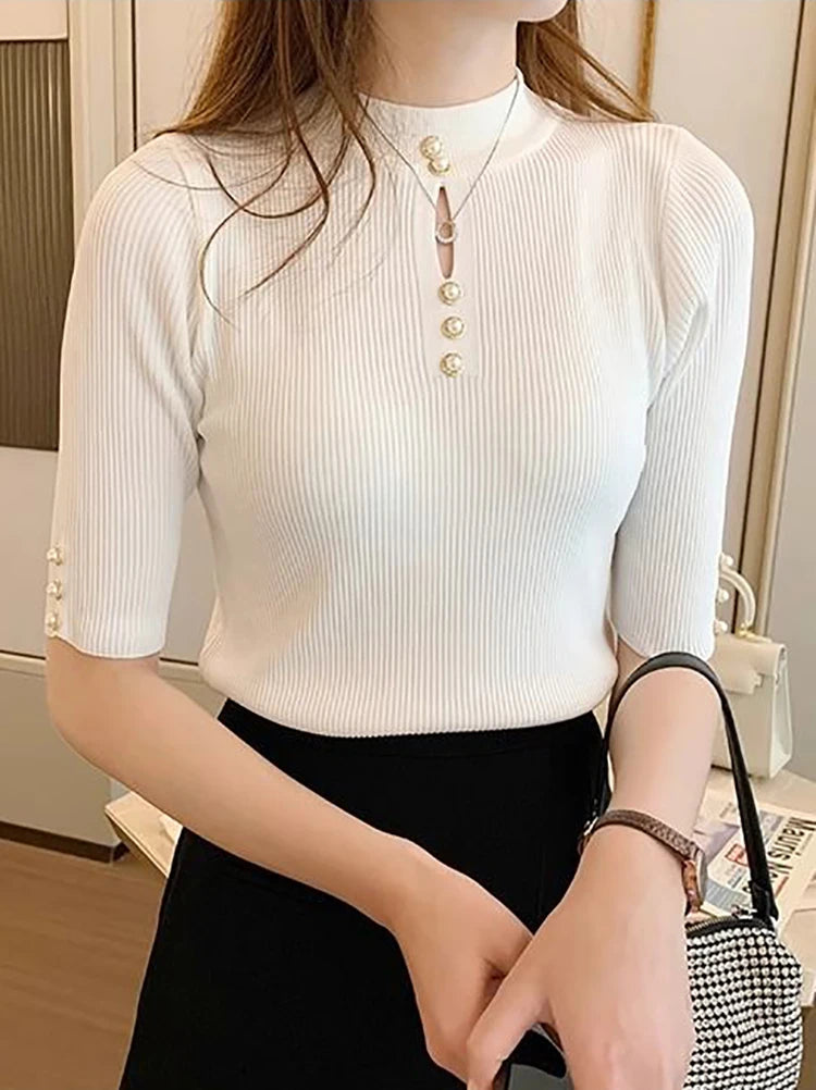 CITSLX 2024 Spring Autumn Korean Fashion Solid Sweater Women Short Sleeve Tops Pull Femme Casual Slim Female Pullover Knitted Clothes