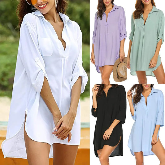 CITSLX 2024 Spring/Summer AliExpress Wish European and American women's deep V-neck fashionable beach sun protection swimsuit shirt dre