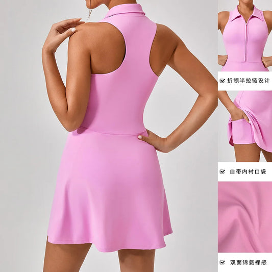 CITSLX 2024 Summer Women's Tennis Dress Fashion Golf Sports Dress Polo Collar Zipper Design Women's Yoga Running Fitness Skirts