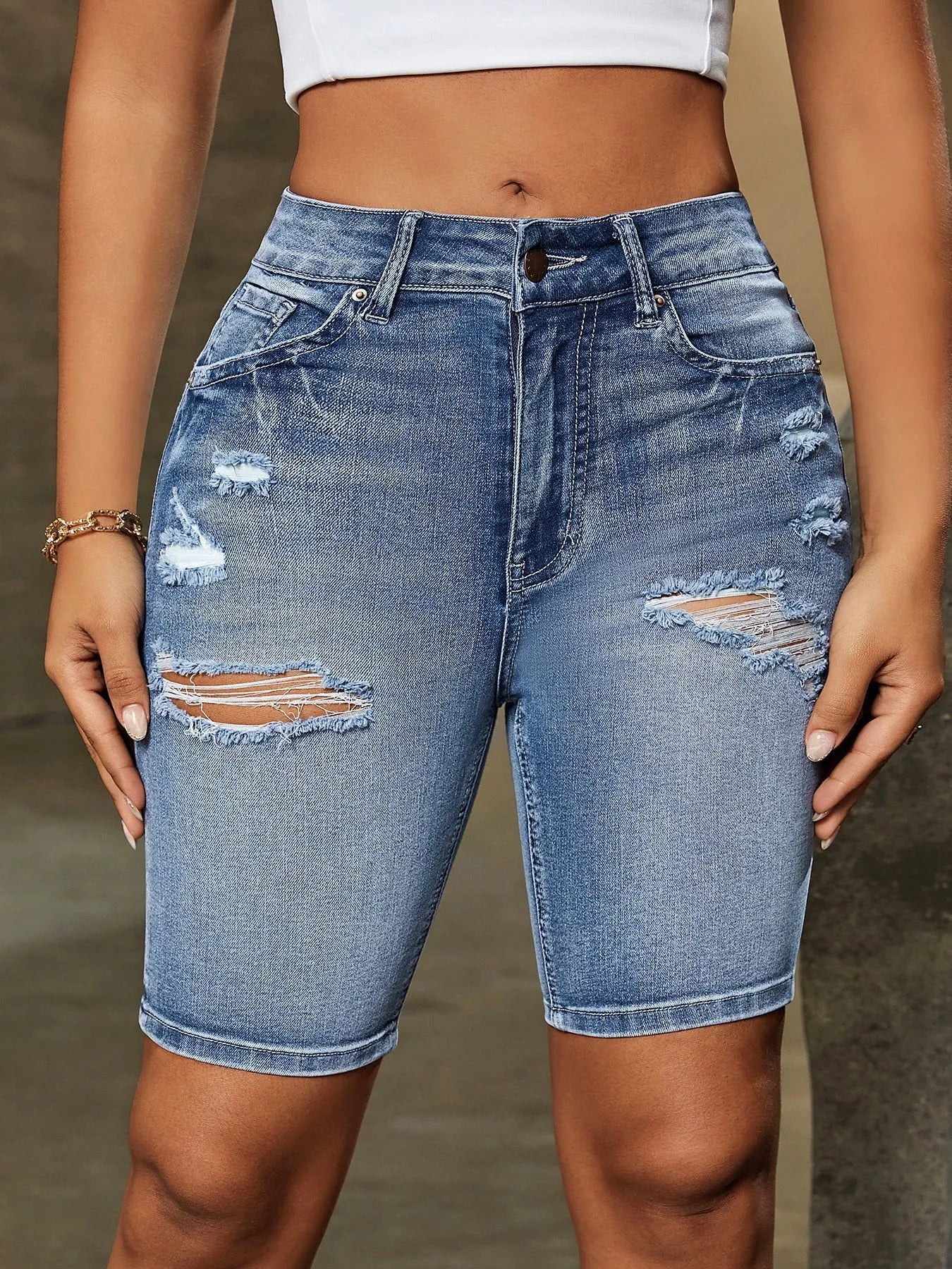 CITSLX 2024 Summer cross-border European and American Amazon new pierced slim-fit stretch hip-showing washed jeans shorts for women