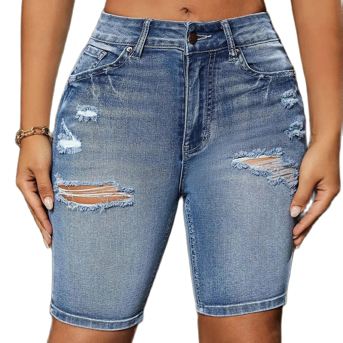 CITSLX 2024 Summer cross-border European and American Amazon new pierced slim-fit stretch hip-showing washed jeans shorts for women