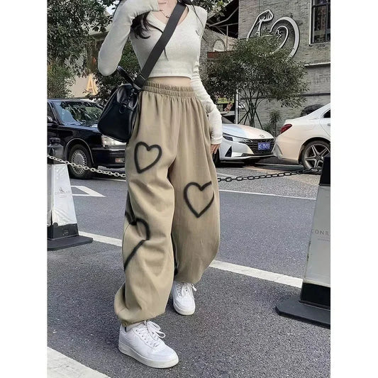 CITSLX 2024 White Heart Leggings Sports Pants for Women Autumn New Loose Bf Lazy Casual Pants Simple Sport Pants