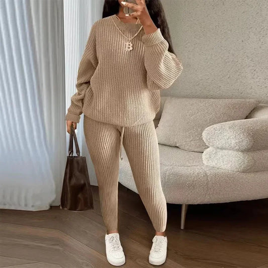 CITSLX 2024 Winter Two Piece Sets Women Clothing Autumn Fashion Casual Solid Round Neck Pullover Loose Pit Knitted Sweater Pants Suits