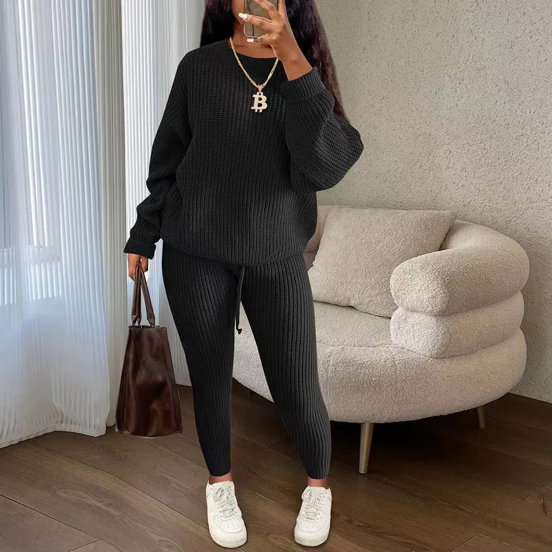 CITSLX 2024 Winter Two Piece Sets Women Clothing Autumn Fashion Casual Solid Round Neck Pullover Loose Pit Knitted Sweater Pants Suits