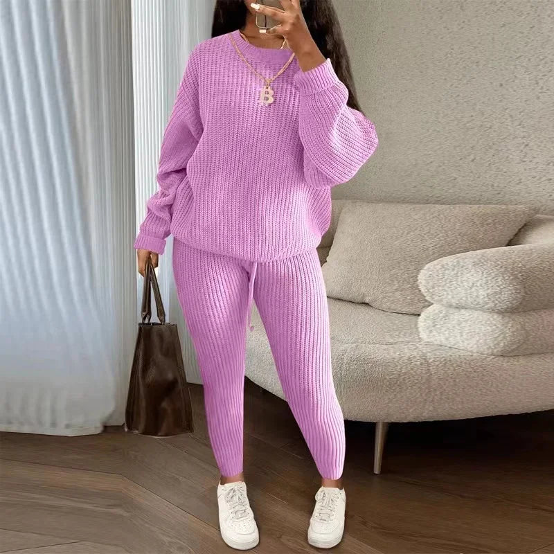 CITSLX 2024 Winter Two Piece Sets Women Clothing Autumn Fashion Casual Solid Round Neck Pullover Loose Pit Knitted Sweater Pants Suits