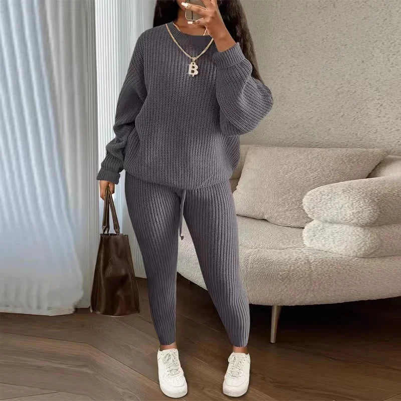 CITSLX 2024 Winter Two Piece Sets Women Clothing Autumn Fashion Casual Solid Round Neck Pullover Loose Pit Knitted Sweater Pants Suits