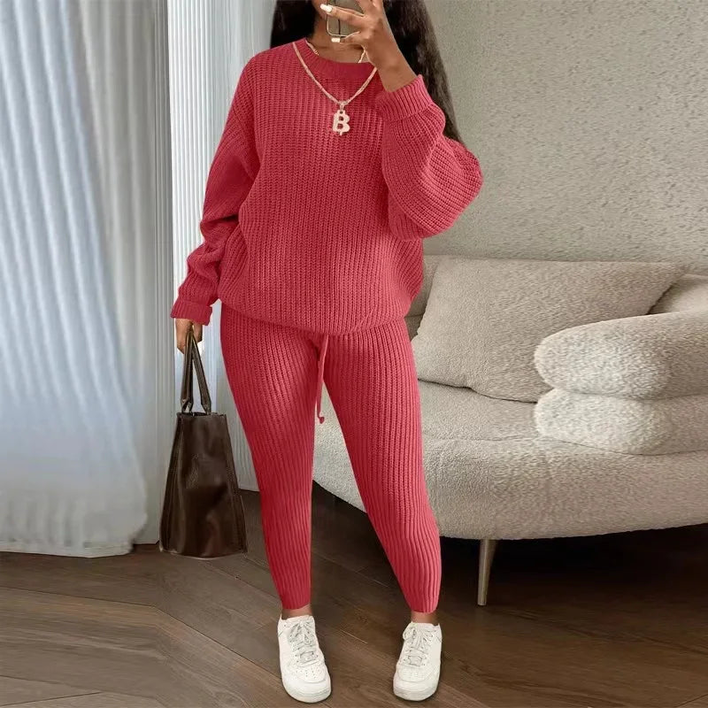 CITSLX 2024 Winter Two Piece Sets Women Clothing Autumn Fashion Casual Solid Round Neck Pullover Loose Pit Knitted Sweater Pants Suits