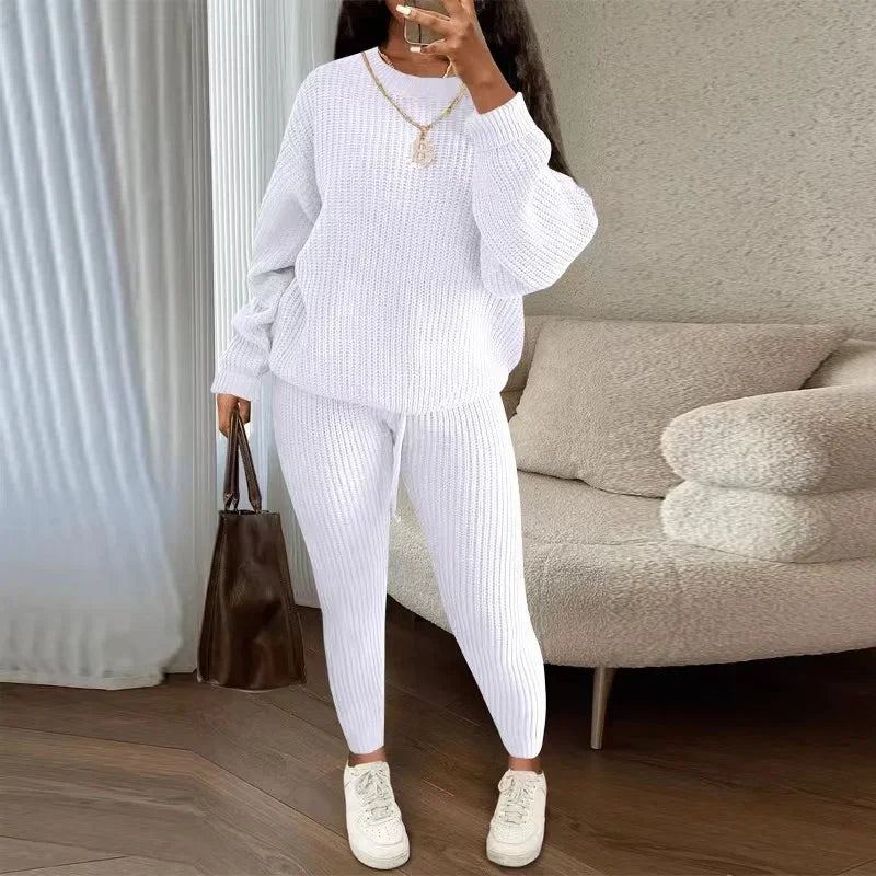 CITSLX 2024 Winter Two Piece Sets Women Clothing Autumn Fashion Casual Solid Round Neck Pullover Loose Pit Knitted Sweater Pants Suits