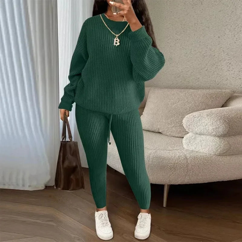 CITSLX 2024 Winter Two Piece Sets Women Clothing Autumn Fashion Casual Solid Round Neck Pullover Loose Pit Knitted Sweater Pants Suits