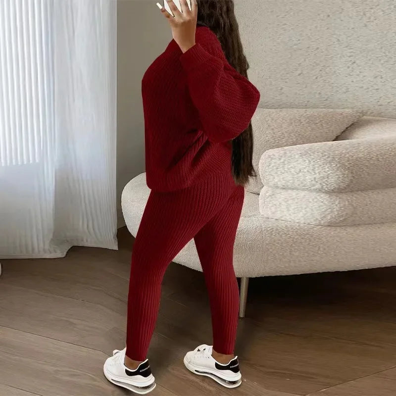 CITSLX 2024 Winter Two Piece Sets Women Clothing Autumn Fashion Casual Solid Round Neck Pullover Loose Pit Knitted Sweater Pants Suits