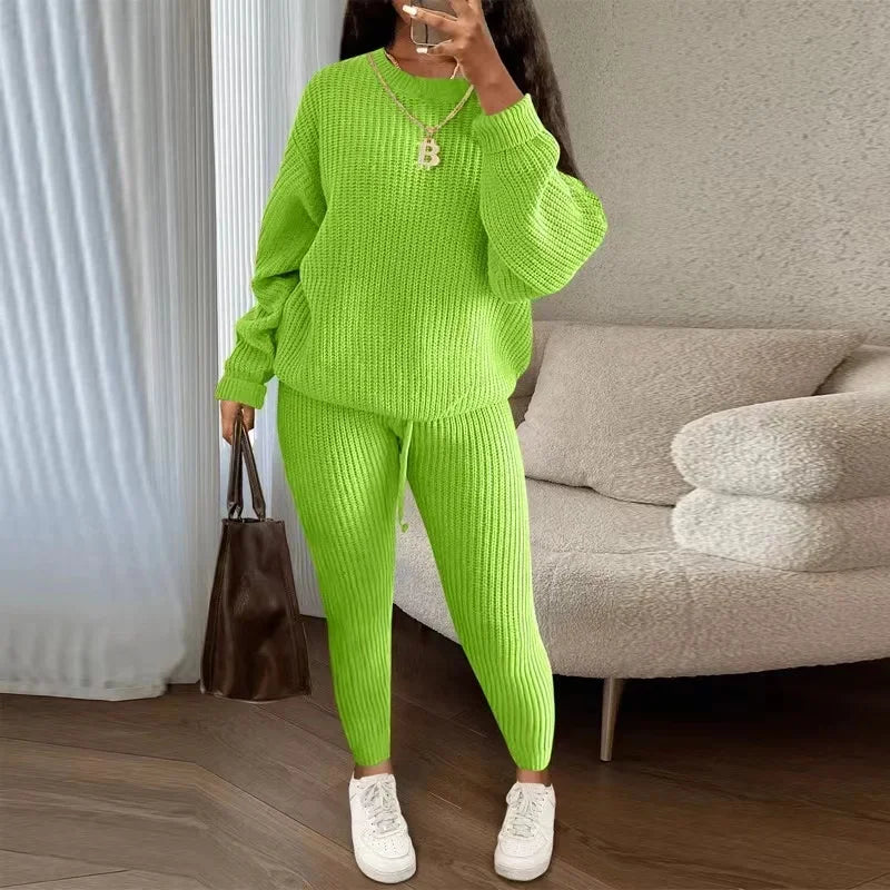 CITSLX 2024 Winter Two Piece Sets Women Clothing Autumn Fashion Casual Solid Round Neck Pullover Loose Pit Knitted Sweater Pants Suits