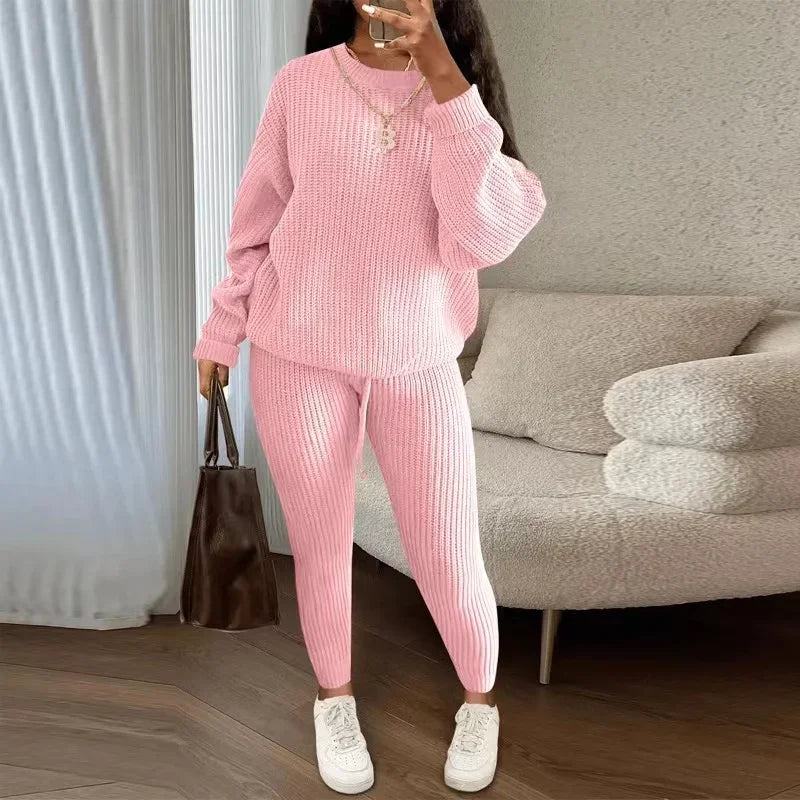 CITSLX 2024 Winter Two Piece Sets Women Clothing Autumn Fashion Casual Solid Round Neck Pullover Loose Pit Knitted Sweater Pants Suits