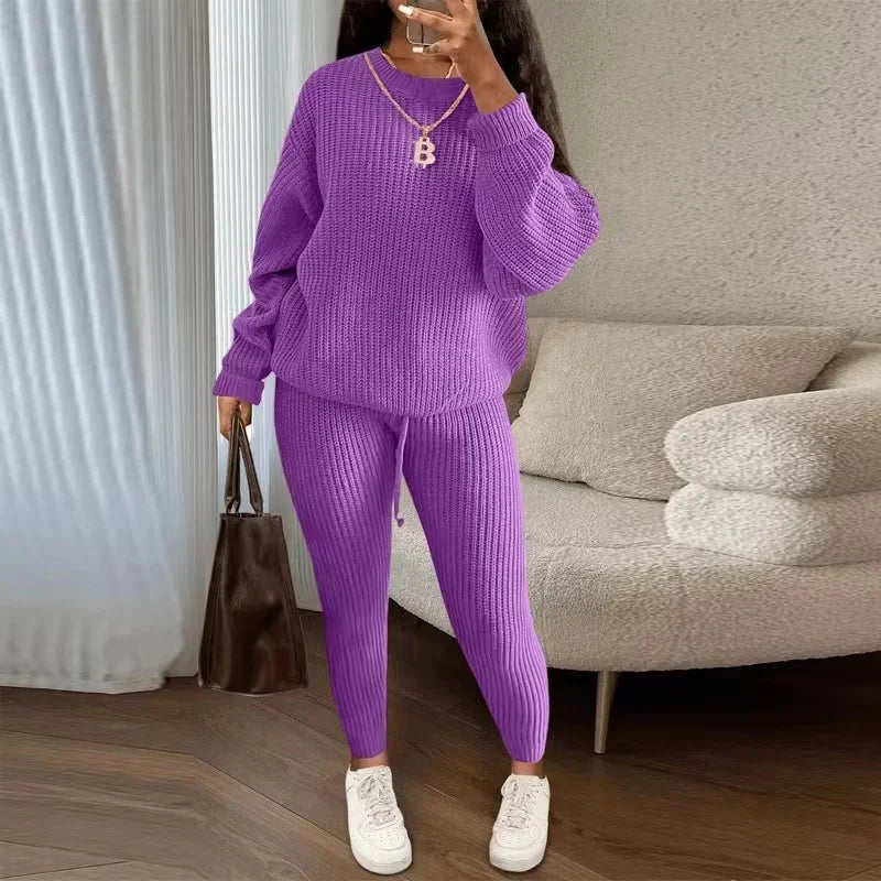 CITSLX 2024 Winter Two Piece Sets Women Clothing Autumn Fashion Casual Solid Round Neck Pullover Loose Pit Knitted Sweater Pants Suits