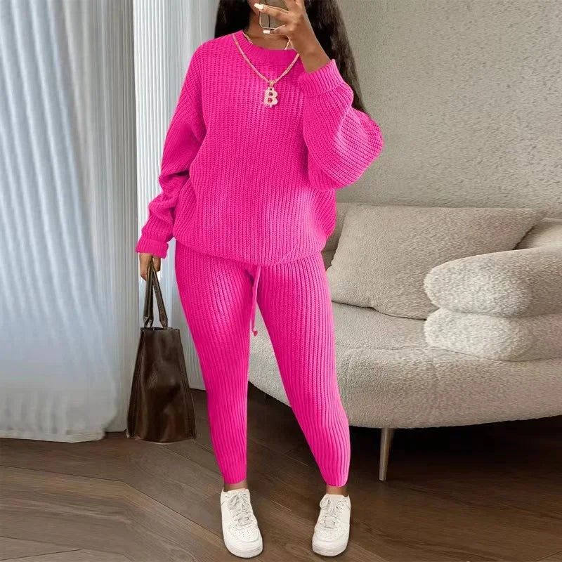 CITSLX 2024 Winter Two Piece Sets Women Clothing Autumn Fashion Casual Solid Round Neck Pullover Loose Pit Knitted Sweater Pants Suits