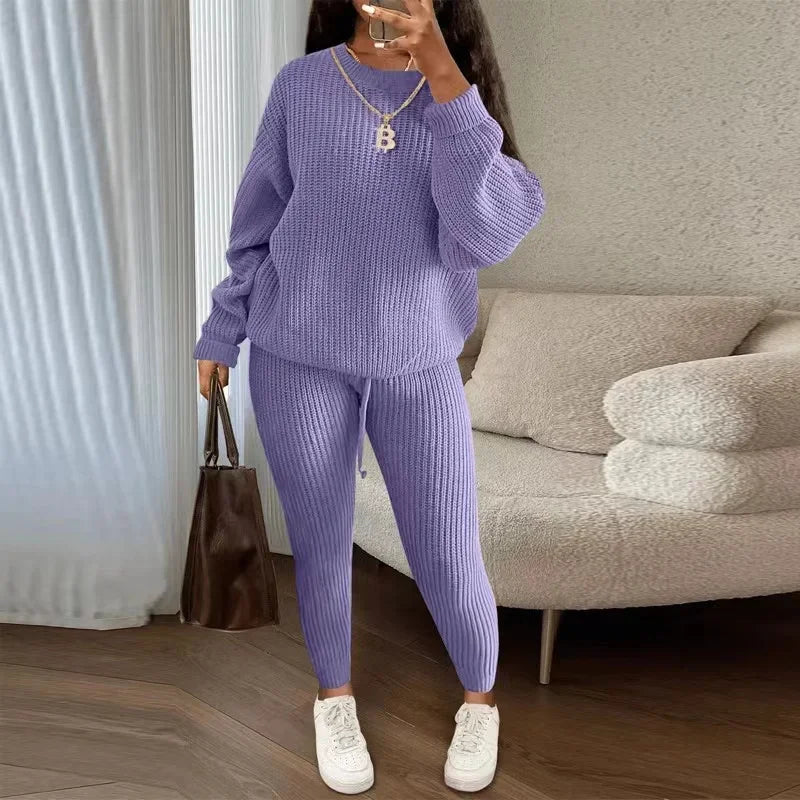 CITSLX 2024 Winter Two Piece Sets Women Clothing Autumn Fashion Casual Solid Round Neck Pullover Loose Pit Knitted Sweater Pants Suits