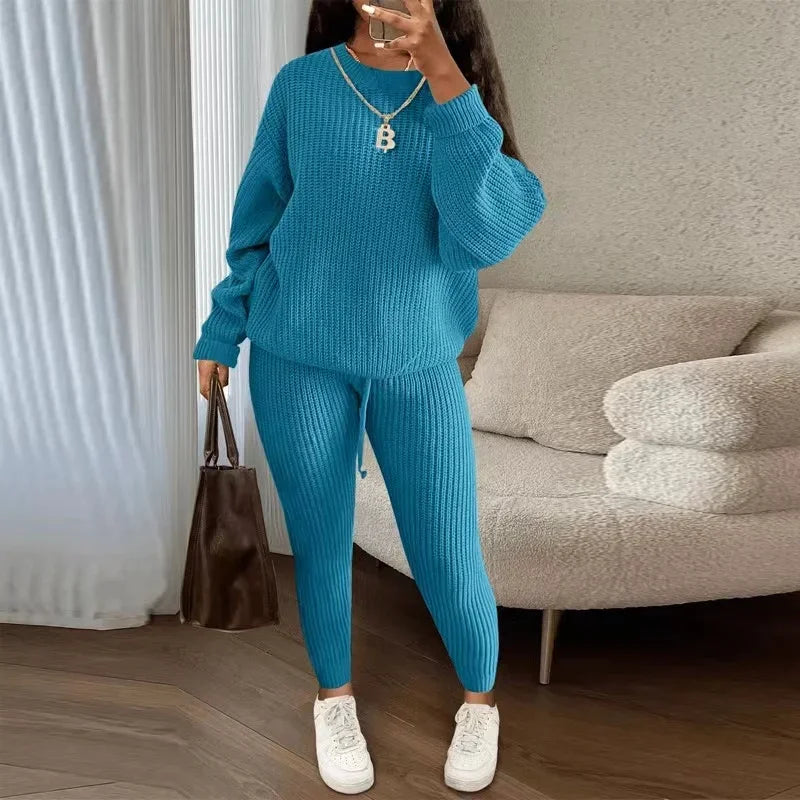 CITSLX 2024 Winter Two Piece Sets Women Clothing Autumn Fashion Casual Solid Round Neck Pullover Loose Pit Knitted Sweater Pants Suits