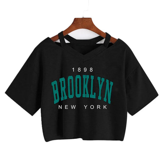 CITSLX 2024 Y2k Brooklyn Letter Print Women T Shirt Harajuku Ullzang T Shirt Funny Graphic T-shirt Korean Style Casual Crop Tops Female