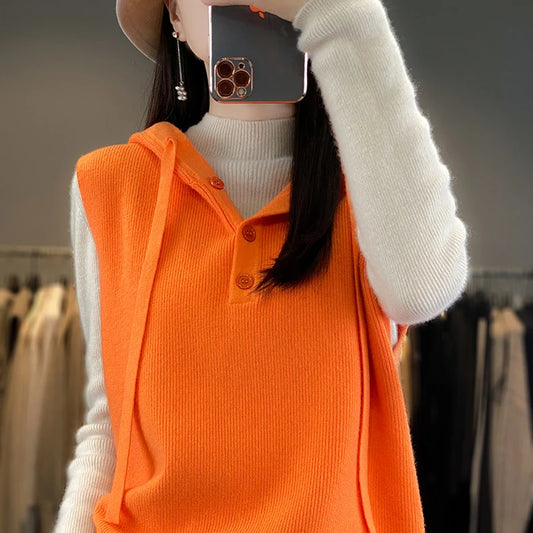 CITSLX 2025 autumn/winter women's sweater hooded vest cashmere vest sleeveless sweater vest women's sweater vest cashmere jacket