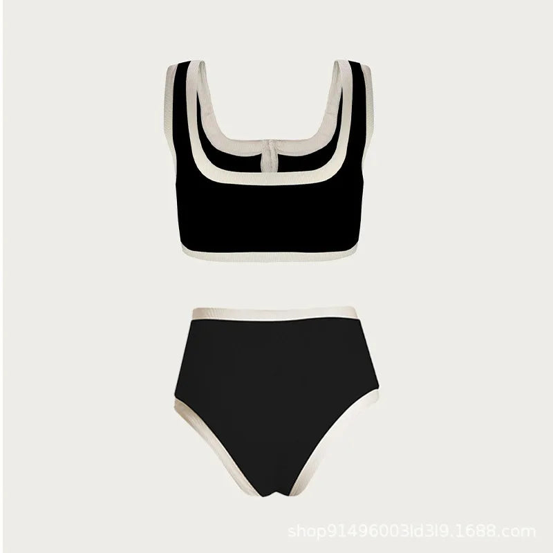 CITSLX 2024 new European and American black and white simple ins wind high sense split swimsuit female small fragrance wind than base.