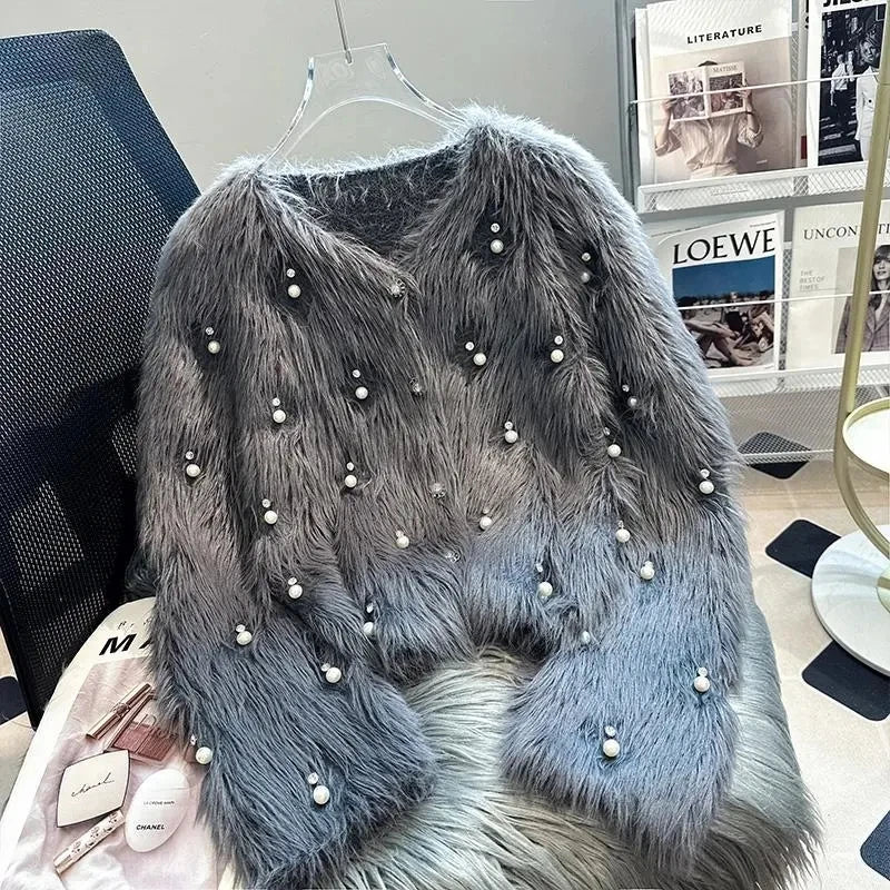 CITSLX 2025 Autumn And Winter heavy industry Women Knitted Cardigan Sweater Coat Imitation mink fur comfortable Female Sweater Jacket