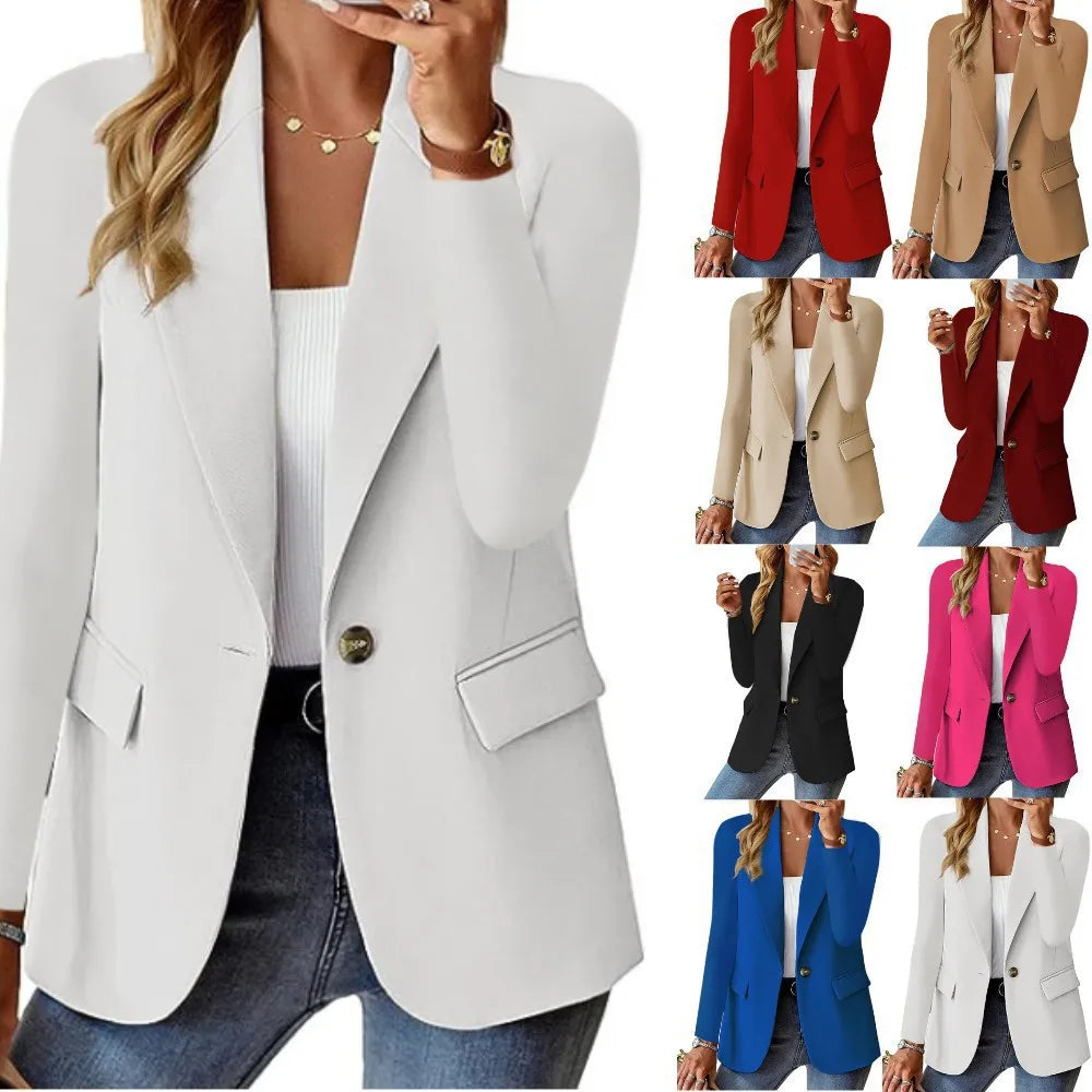 CITSLX 2025 New Women's Fashion Solid Button Suit Coat Lapel Long Sleeve Hatless Casual Coat/Jacket Oversized Work Office Business