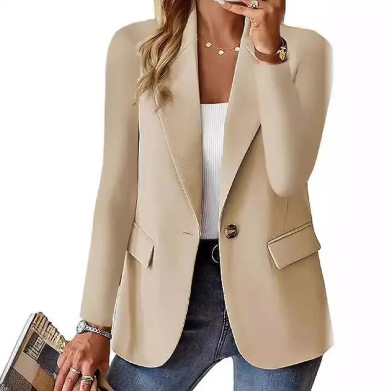 CITSLX 2025 New Women's Fashion Solid Button Suit Coat Lapel Long Sleeve Hatless Casual Coat/Jacket Oversized Work Office Business