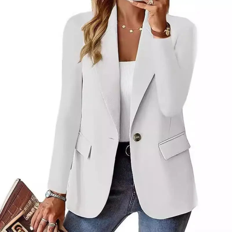 CITSLX 2025 New Women's Fashion Solid Button Suit Coat Lapel Long Sleeve Hatless Casual Coat/Jacket Oversized Work Office Business