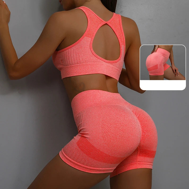 CITSLX 2pcs Yoga Sets Womens Outfits Peach Hip Lifting Suit Neck Hanging Sports Bra Shockproof Quick Drying Shorts Set Female Tracksuit