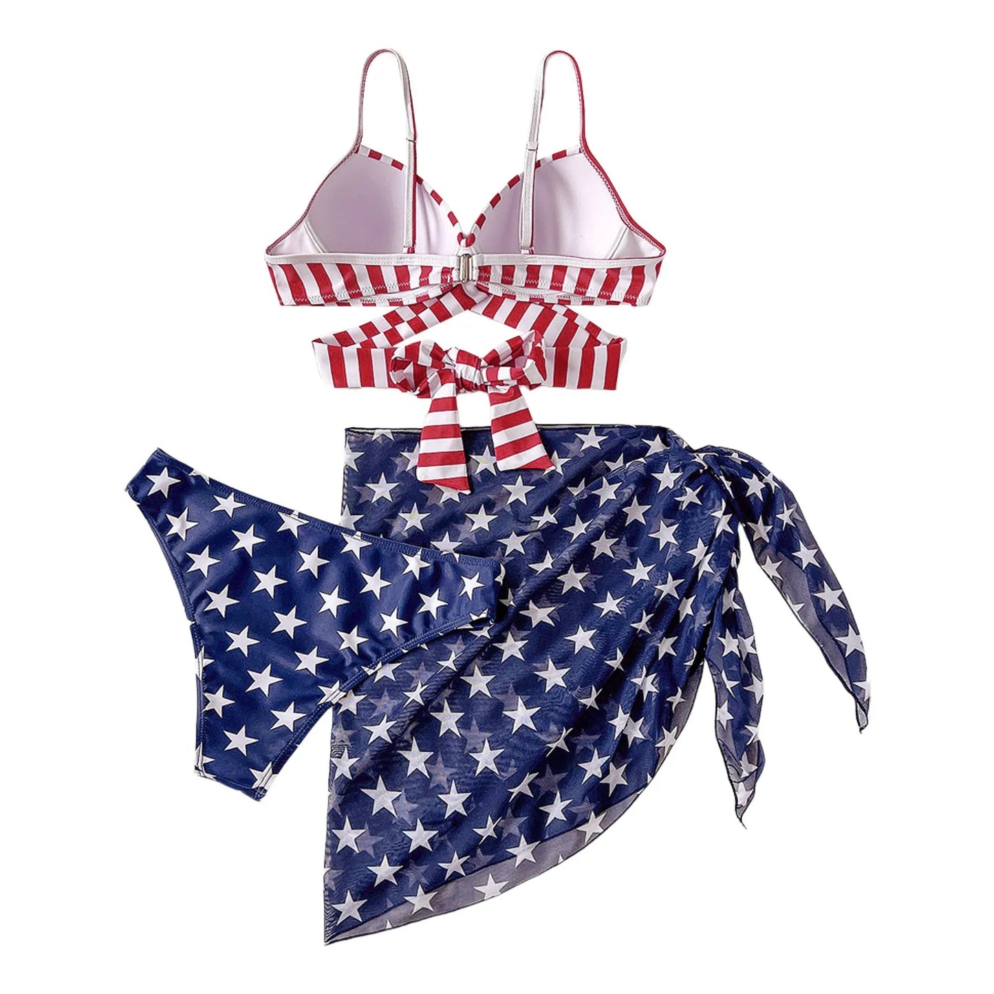 CITSLX 3 Pieces Bikini 2024 Women's Sexy Swimsuit Bikini Set Independence Day American Flag Printed Bikinis Push Up Female Bathing Suit