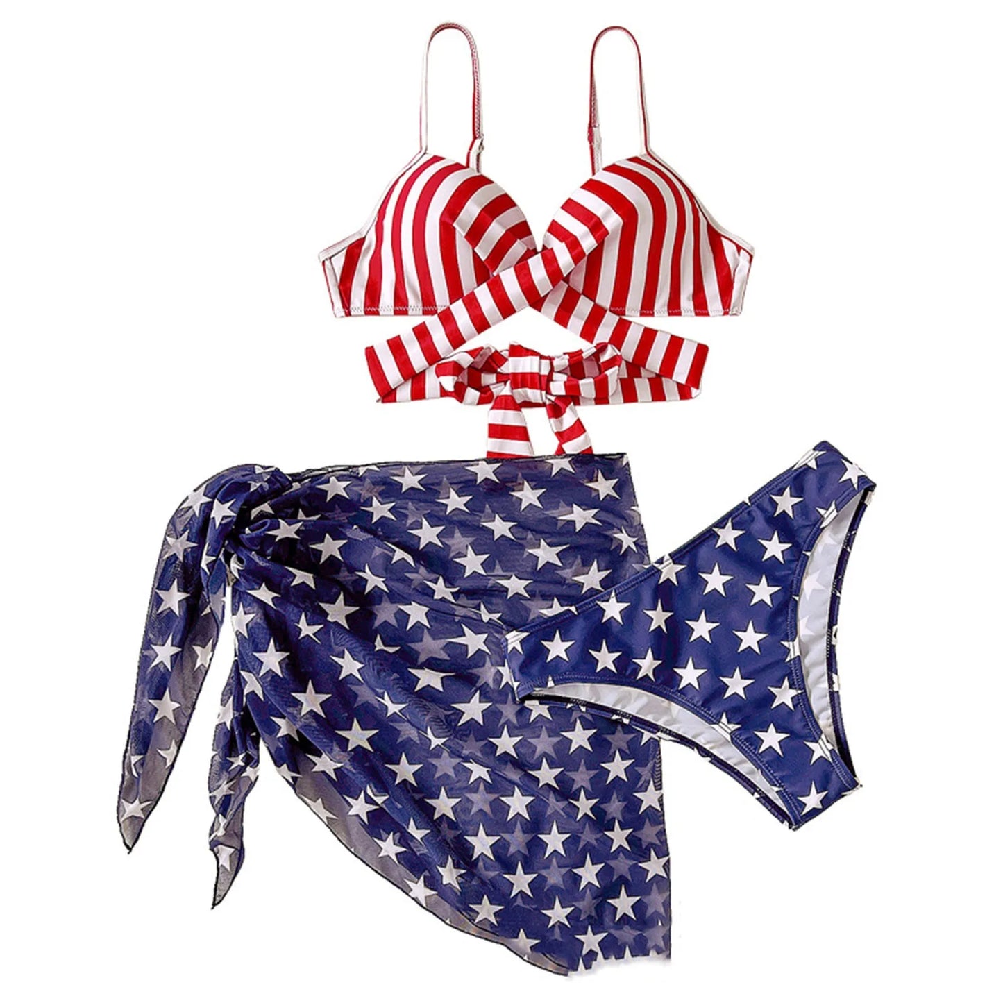 CITSLX 3 Pieces Bikini 2024 Women's Sexy Swimsuit Bikini Set Independence Day American Flag Printed Bikinis Push Up Female Bathing Suit