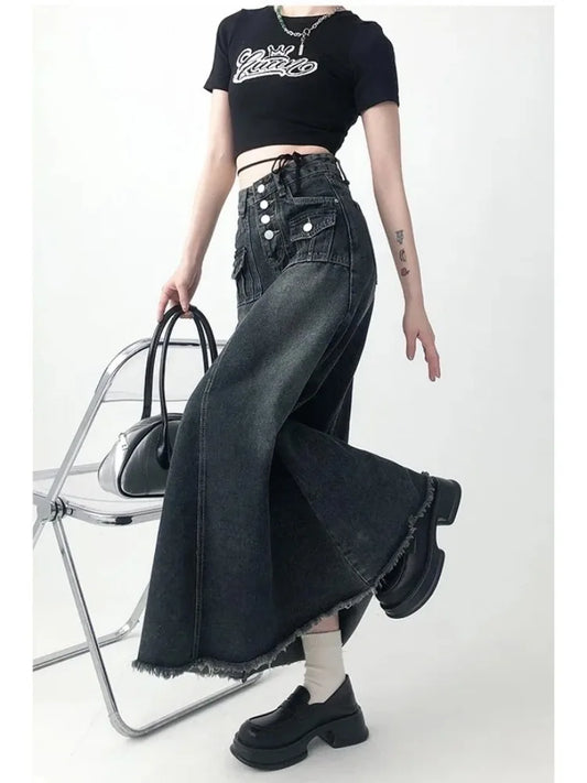 CITSLX American Style Retro High Waisted Denim Midi Skirt for Women New Fashion Trend Mid Length A-line Skirt for Spring and Autumn Y2K