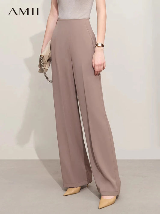 CITSLX Amii Minimalism 2024 Summer New Wide-legged Pants Women Straight Basics Casual Pants Female Solid Full-length Trousers 12412006