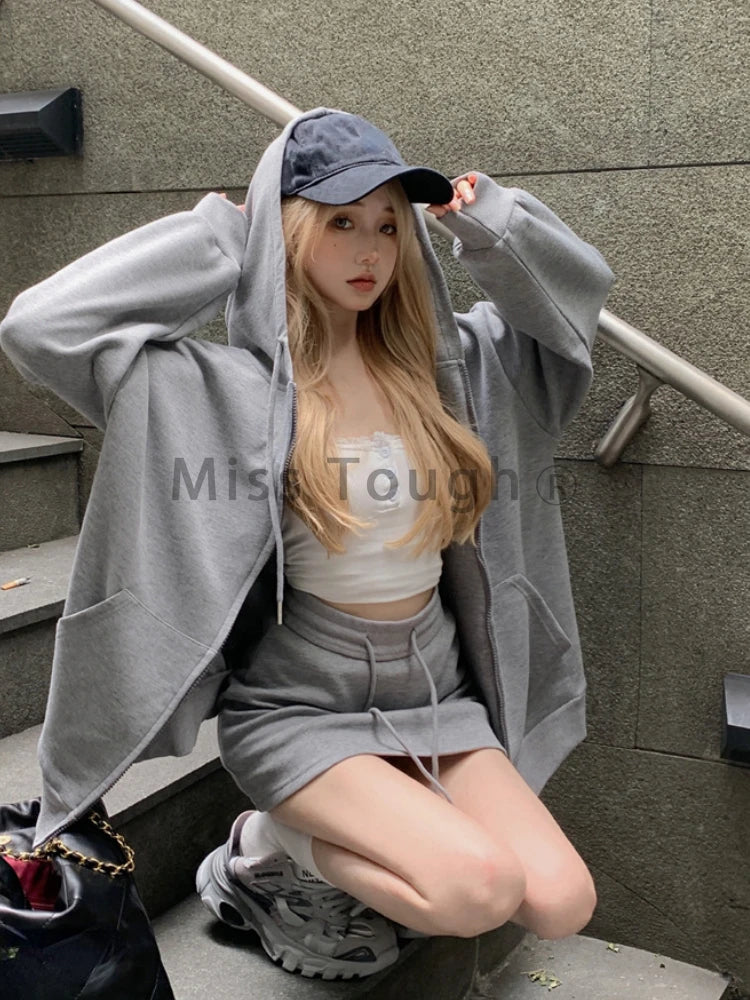 CITSLX Autumn Korean Fashion Y2k Two Piece Set Women Sportwear Elegant Tracksuist Female Hooded Sweatshirt＋Sweet Skirt Set 2024 New