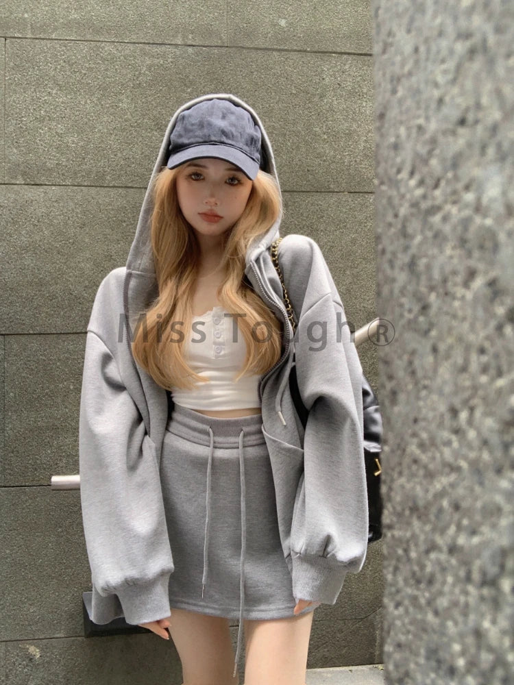 CITSLX Autumn Korean Fashion Y2k Two Piece Set Women Sportwear Elegant Tracksuist Female Hooded Sweatshirt＋Sweet Skirt Set 2024 New