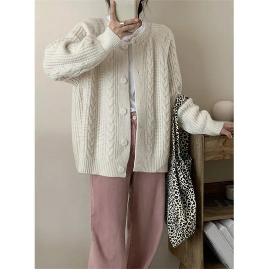 CITSLX Autumn Twist Cardigan Women Vintage Casual Knitted Cardigan Fashion Long Sleeve Single Breasted Sweater Coat