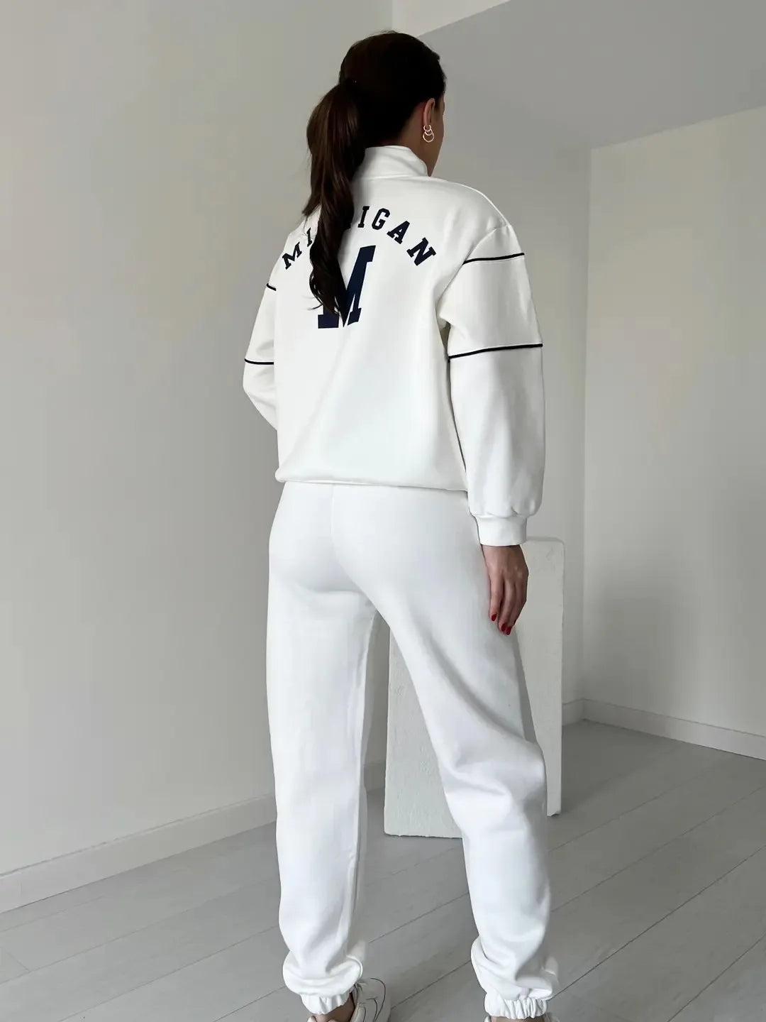 CITSLX Autumn Winter New Fashion Letter Print Sweatshirt Set Casual Zipper Half Open Collar Long-sleeve Top + Sweatpants Two-piece Suit